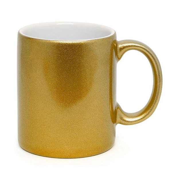 Caneca Cerâmica 325ml Perolada Dourada Live