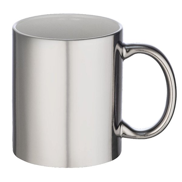 Caneca Cerâmica 325ml Metalizada Prata JKB