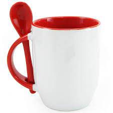 Caneca Cerâmica com Alça e Colher Cônica Vermelha 325ml Metalnox