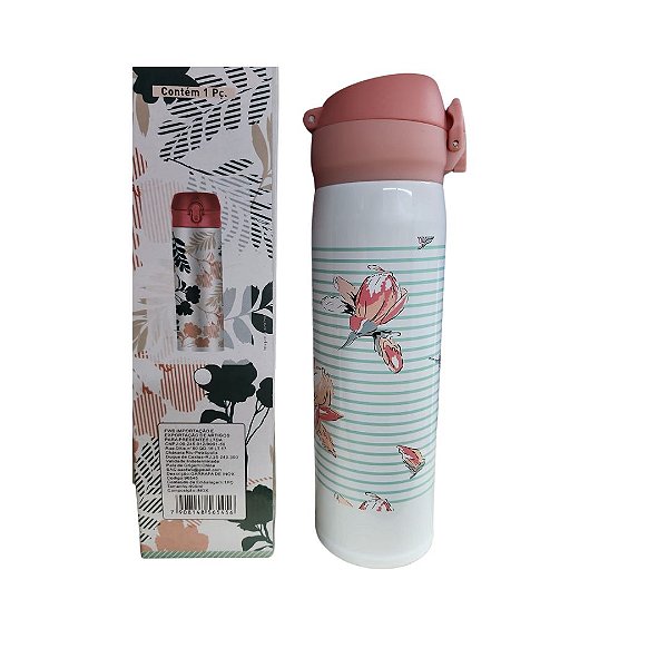 Garrafa Inox Com Trava Flores 400ml