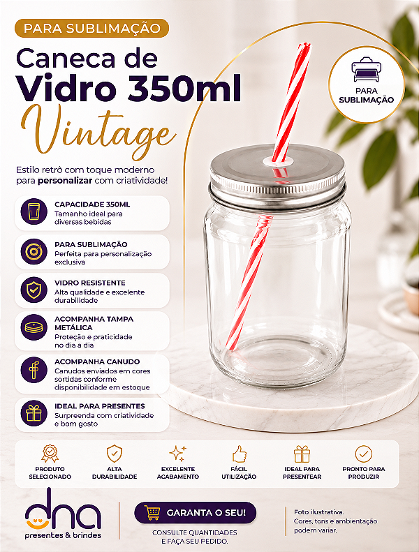 Caneca de Vidro 350ml Vintage - Para Sublimação