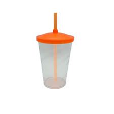 Copo Twister 500ml Transparente com tampa e canudo Laranja