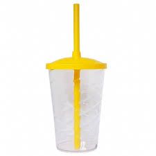 Copo Twister 500ml Transparente com tampa e canudo Amarela