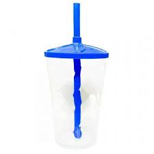 Copo Twister 500ml Transparente com tampa e canudo Azul Escuro