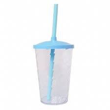 Copo Twister 500ml Transparente com tampa e canudo Azul Claro