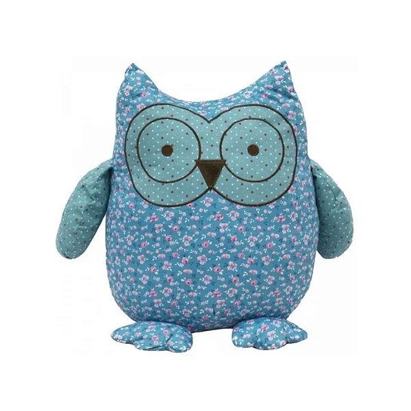 Coruja de Pelúcia Tecido Soft Azul 30cm