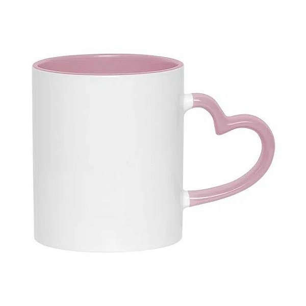 Caneca Cerâmica com Alça Coração Interior Rosa 325ml Metalnox