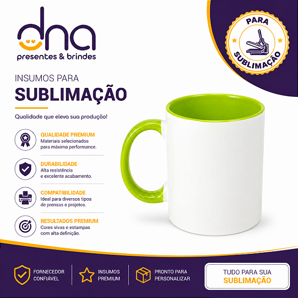 Caneca Cerâmica 325ml com Alça e Interior Verde Claro - Para Sublimação