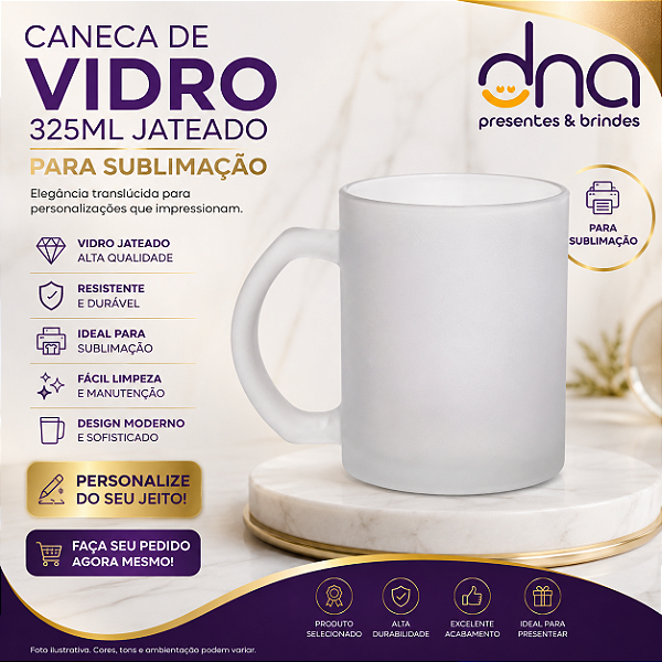Caneca de Vidro 325ml Jateada - Para Sublimação