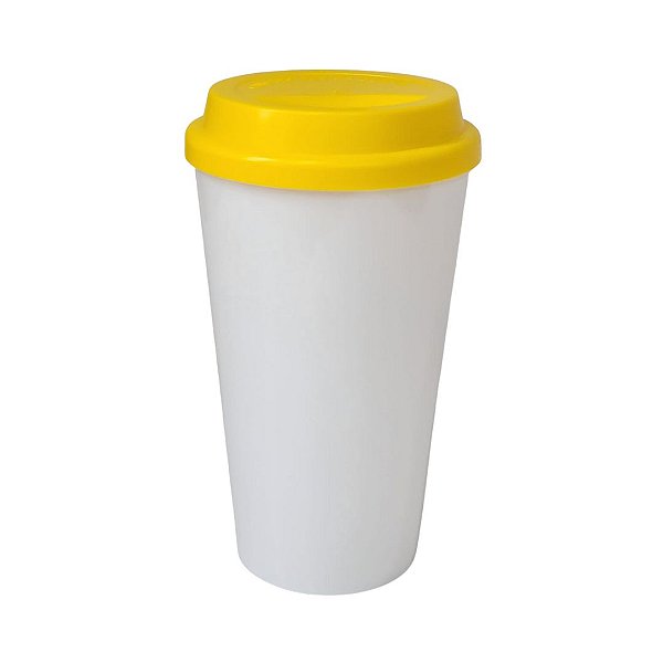 Copo Buck 500ml Branco com Tampa Amarela