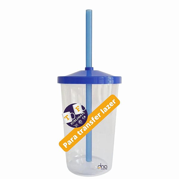 Copo Caldereta 500ml Cristal c/ Tampa e Canudo Azul