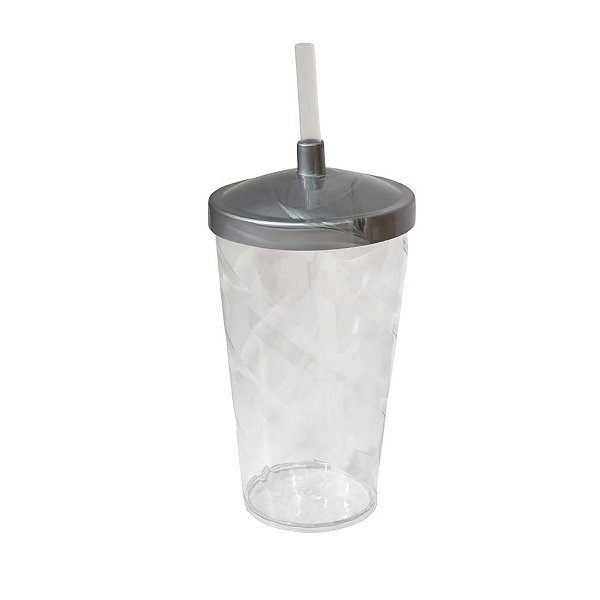 Copo Twister 500ml Transparente com tampa e canudo Cinza
