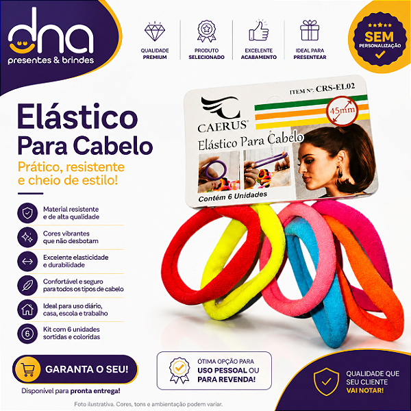 Kit com 06 Elásticos Colorido para cabelo