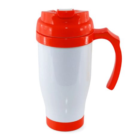 Caneca Copo Térmico Plástico com Tampa Vermelha 500ml