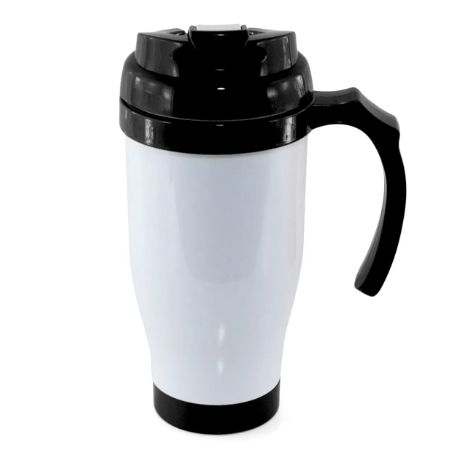 Caneca Copo Térmico Plástico com Tampa Preta 500ml