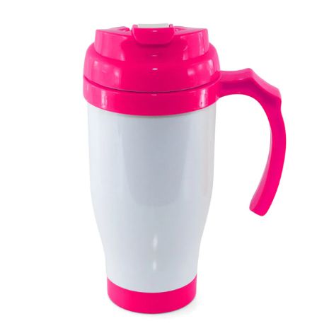 Caneca Copo Térmico Plástico com Tampa Rosa 500ml