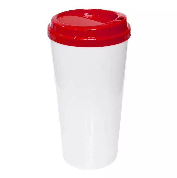 Copo Buck 500ml Branco com Tampa Vermelha