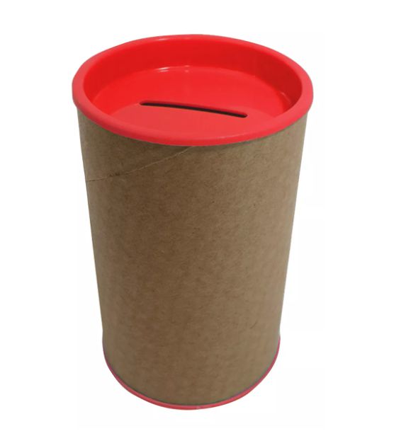 Tubo Lata Cofrinho 6X10cm Tampa Vermelha
