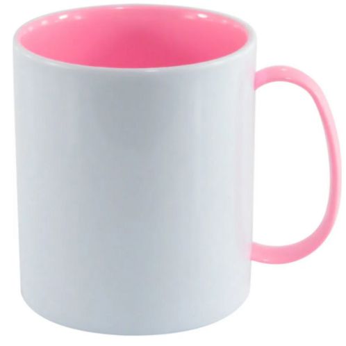 Caneca Polímero Branca 325ml c/ Interior e Alça Rosa