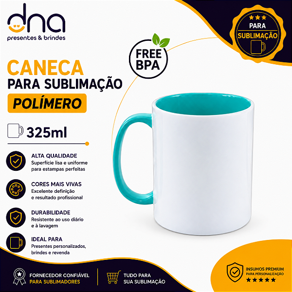 Caneca de Polímero Interior e Alça Verde Tiffany 325ml - Para Sublimação