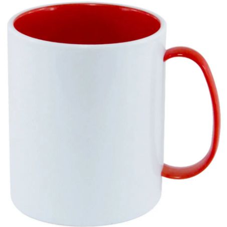 Caneca Polímero Branca 325ml c/ Interior e Alça Vermelha