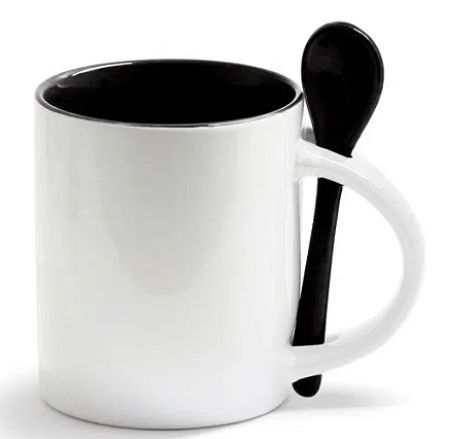 Caneca Cerâmica 325ml com Interior e Colher Preta Live