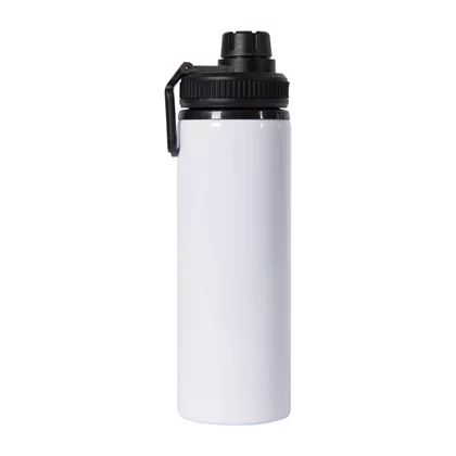 Garrafa Squeeze Alumínio Branca com tarja Preta 750ml Metalnox
