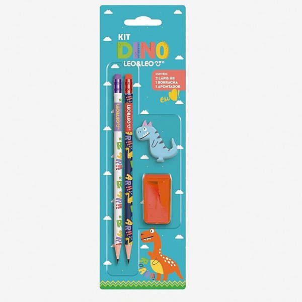 Kit Lápis Hb Dino 2 Lápis /apontador/borracha Leo&leo