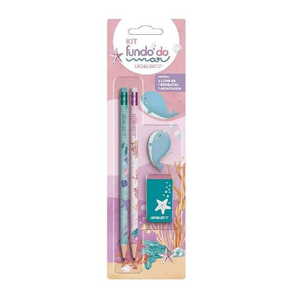 Kit Lápis Hb Fundo do Mar 2 Lápis /apontador/borracha Leo&leo