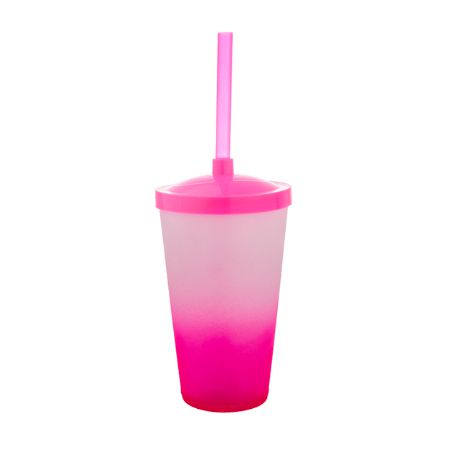 Copo Twister 500ml Degradê com Tampa e Canudo Rosa