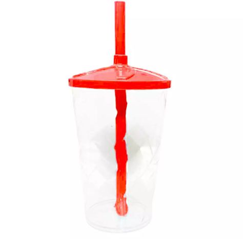 Copo Twister 500ml Transparente com tampa e canudo Vermelho