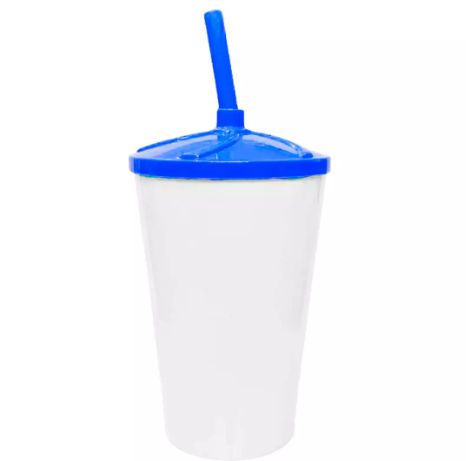 Copo Twister 500ml Branco com tampa e canudo Azul Escuro