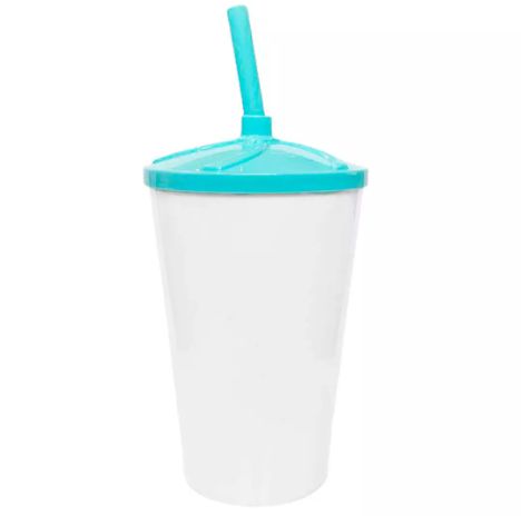Copo Twister 500ml Branco com tampa e canudo Azul Claro