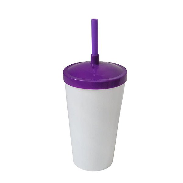 Copo Twister 500ml Branco com tampa e canudo Roxo