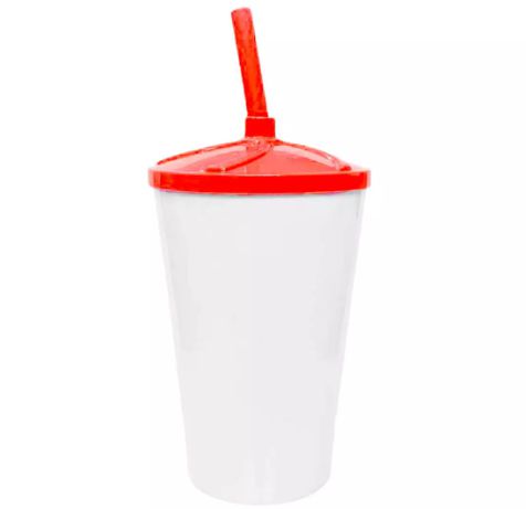 Copo Twister 500ml Branco com tampa e canudo Vermelho