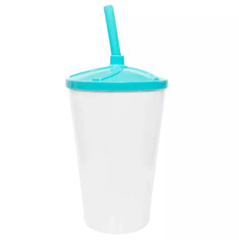 Copo Twister 500ml Branco com tampa e canudo Verde Tiffani