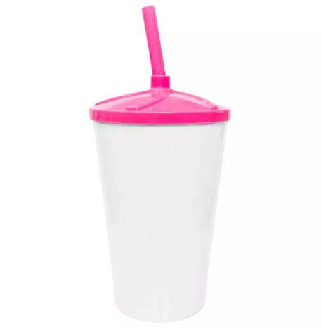 Copo Twister 500ml Branco com tampa e canudo Pink