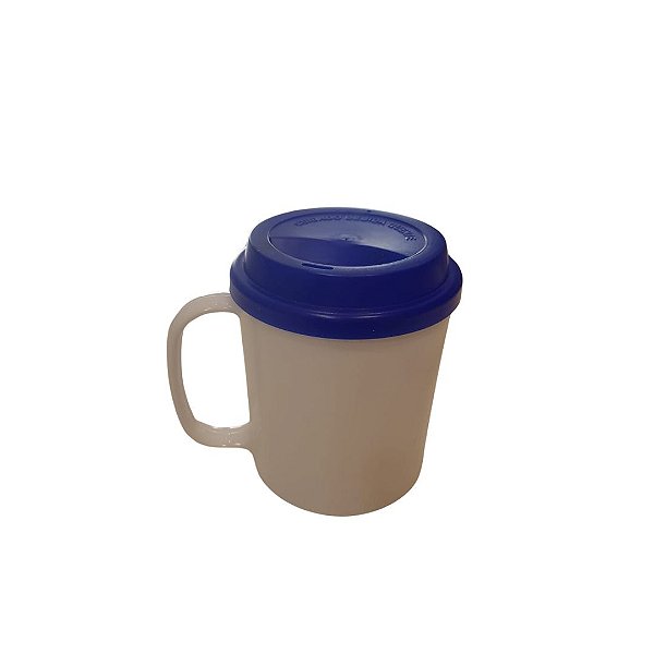 Copo Buck kids  325ml Branco com Tampa Azul Escuro