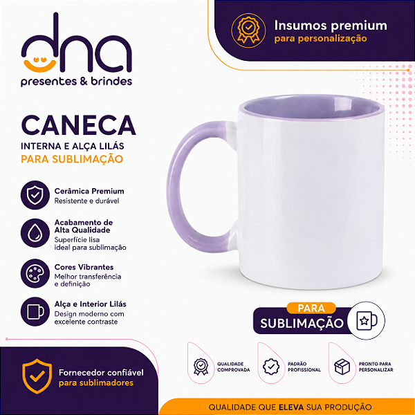Caneca Cerâmica 325ml com Alça e Interior Lilás - Para Sublimação