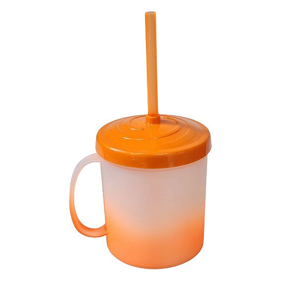 Caneca Kids Canudo 325ml Degradê Laranja