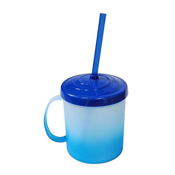 Caneca Kids Canudo 325ml Degradê Azul