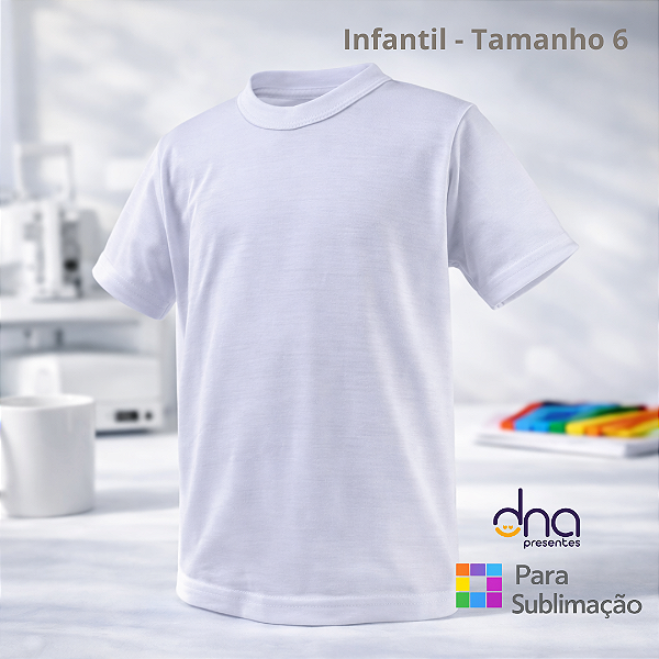 Camiseta Branca Infantill Poliester - Tamanho 6