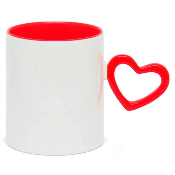 Caneca Cerâmica 325ml com Interior e Alça Vermelha Mini Coração