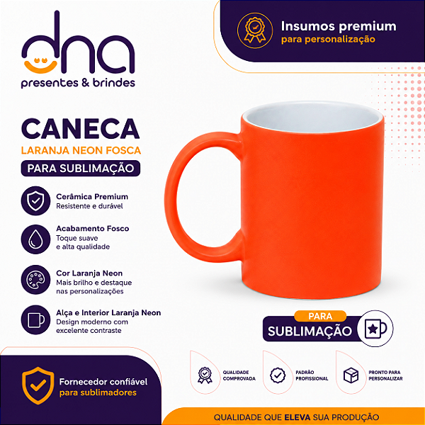 Caneca Cerâmica 325ml Laranja Neon Fosca - Para Sublimação