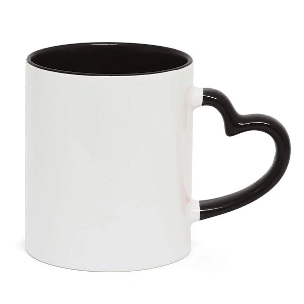 Caneca Cerâmica C\ Alça Coração Interior Preta 325ml Metanox
