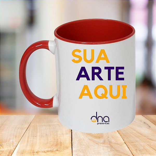 Caneca Personalizada Alça e Interior Vermelha "Sua Arte Aqui"
