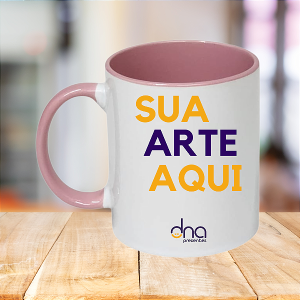 Caneca Personalizada Alça e Interior Rosa "Sua Arte Aqui"