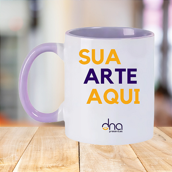 Caneca Personalizada Alça e Interior Lilás "Sua Arte Aqui"