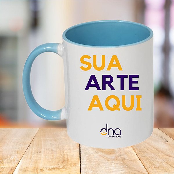 Caneca Personalizada Alça e Interior Azul Ciano "Sua Arte Aqui"