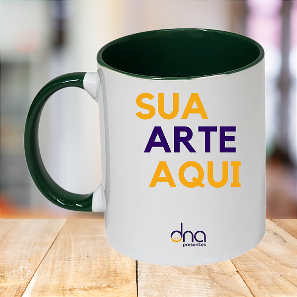 Caneca Personalizada Alça e Interior Verde Escuro "Sua Arte Aqui"
